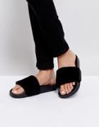 Truffle Collection Fur Slider Sandal - Black
