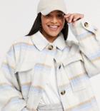 Asos Design Curve Brushed Plaid Jacket In Baby Blue-blues