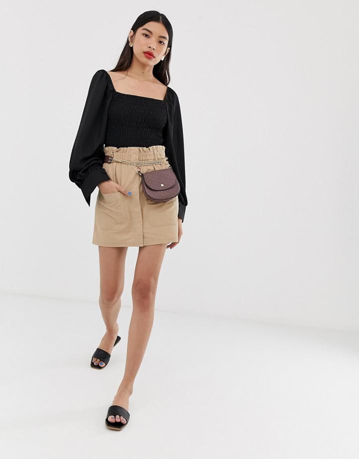 Stradivarius Str Paperbag Waist Utility Skirt In Beige - Beige