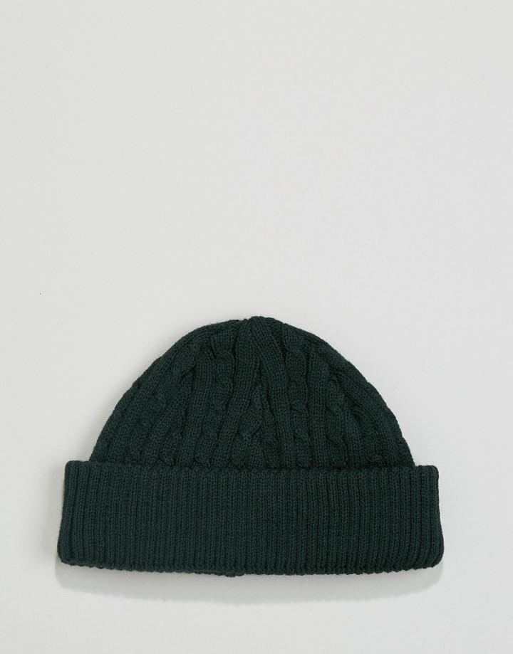 Asos Mini Cable Fisherman Beanie In Green - Green