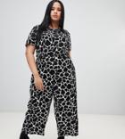 Asos Design Curve Jumpsuit With Short Sleeve In Mono Animal Print - Multi