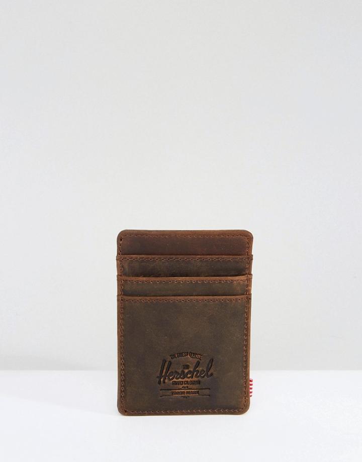 Herschel Supply Co. Raven Cardholder In Nubuck Leather With Rfid - Brown