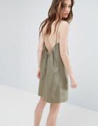 Asos Linen Sundress With Scoop Back And Tie Detail - Green