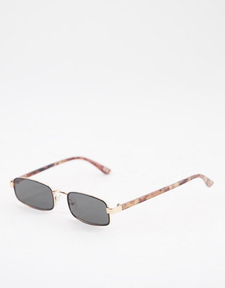 Asos Design Narrow Metal Square Sunglasses In Black