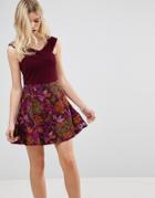 Ax Paris Bardot Cross Front Jacquard Skater Dress - Purple