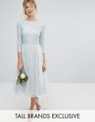 Maya Tall 3/4 Sleeve Midi Dress With Delicate Sequin And Tulle Skirt - Blue