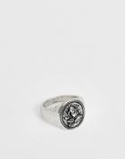 Asos Design Signet Ring With Praying Hands In Burnished Silver Tone - Silver