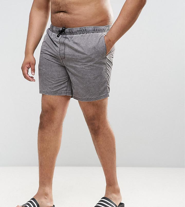 Asos Plus Swim Shorts In Greyish Green Acid Wash In Mid Length - Green