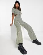Asos Design Jersey Jacquard Collar Retro Jumpsuit In Checkerboard-multi