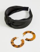 Asos Design Knot Headband And Tortoiseshell Hoop Earrings Set - Multi