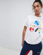 Ellesse Heritage Boyfriend T-shirt With Jumbled Retro Logo - White