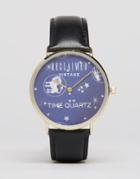 Reclaimed Vintage Space Print Watch In Leather - Black
