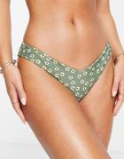 Kulani Kinis V High Leg Bikini Bottom In Green Ditsy Print