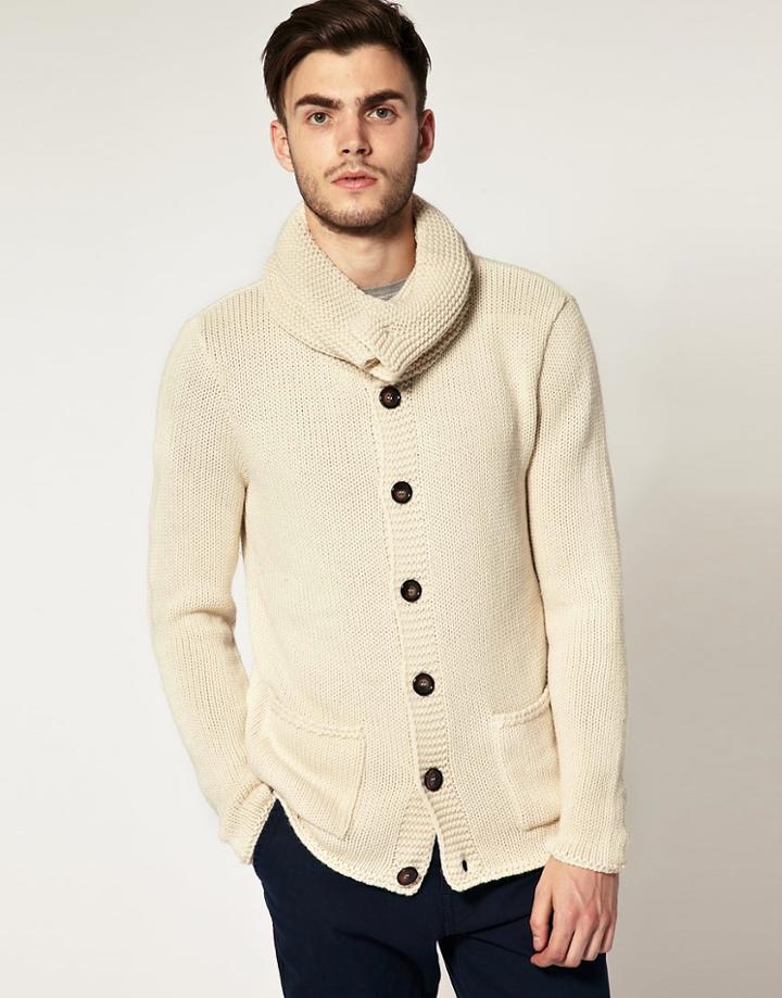 Asos Button Through Funnel Neck Cardigan - Cream