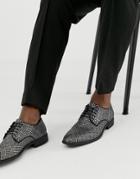 Asos Design Lace Up Shoes In Black And Silver Jacquard