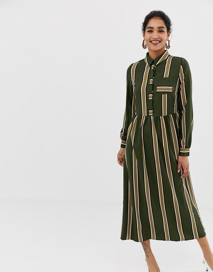 Vila Stripe Maxi Shirt Dress-multi