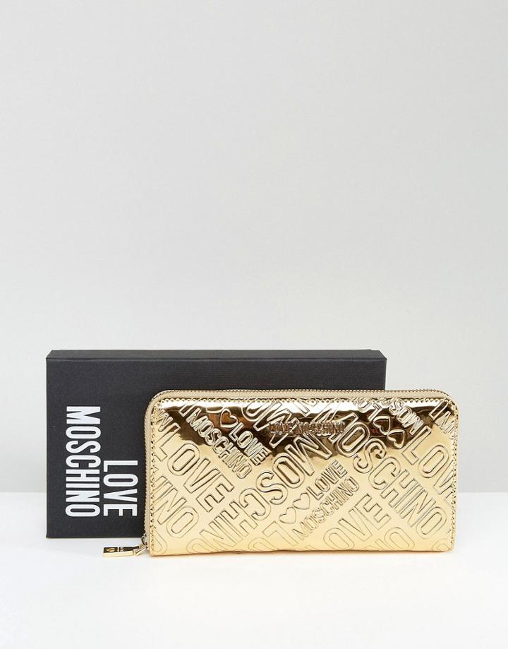 Love Moschino Gold Logo Large Purse - Gold