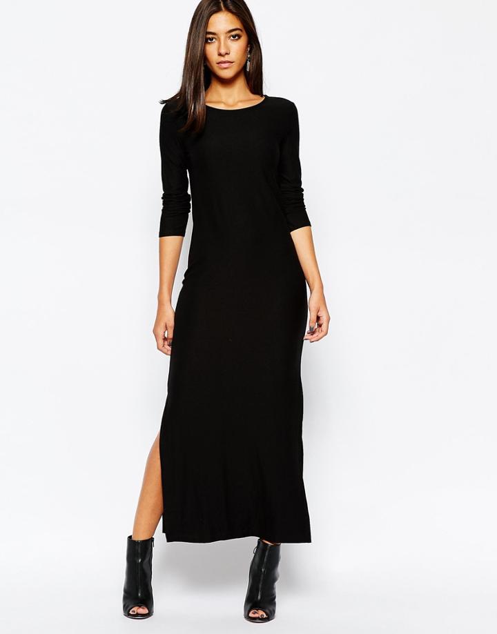 Sisley Maxi Dress In Black With Side Split - Black