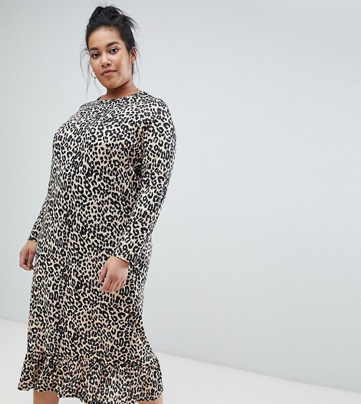 Daisy Street Plus Midaxi Smock Dress In Leopard Print - Multi