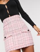 Asos Design Textured Boucle Mini Skirt With Check Design In Pink-multi