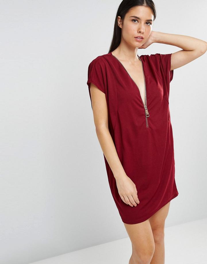 Ax Paris Oversized Dress With Zip Front - Purple