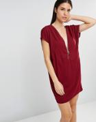 Ax Paris Oversized Dress With Zip Front - Purple