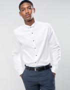 Asos Slim Sateen Shirt With Wing Collar And Contrast Buttons - White