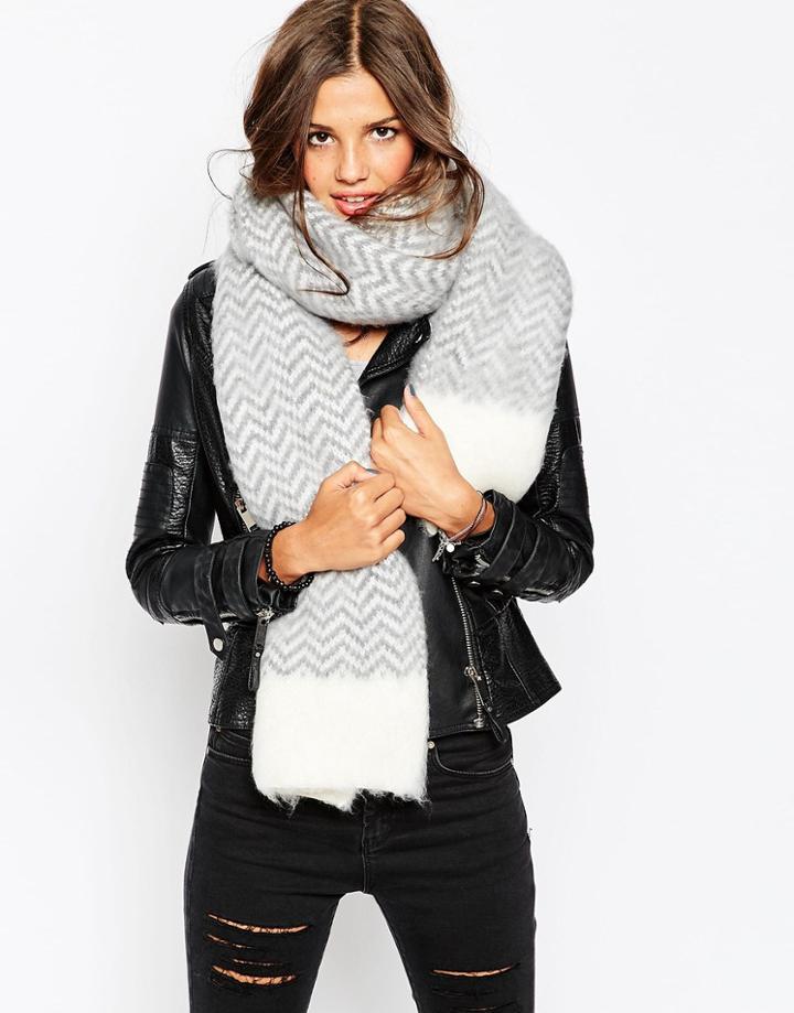 Asos Oversized Scarf In Brushed Chevron - White