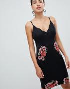 Lipsy Cami Dress With Rose Floral Embroidery - Black