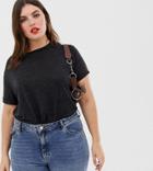 Asos Design Curve T-shirt With Roll Sleeve In Linen Mix In Black