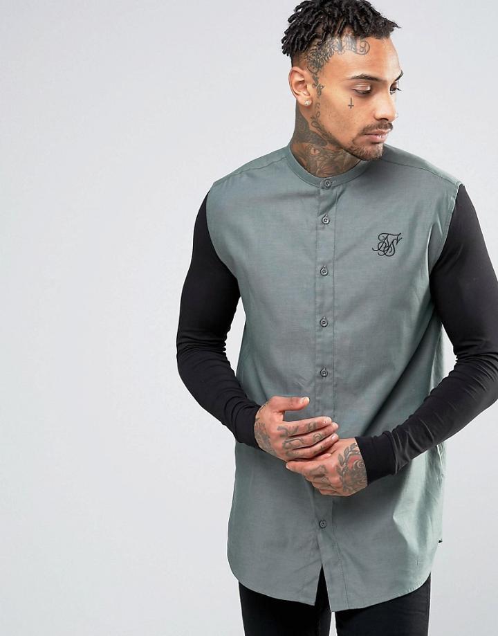 Siksilk Shirt With Jersey Sleeves In Skinny Fit - Green