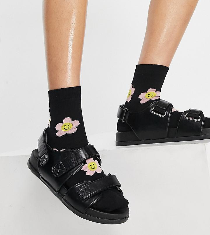 Asos Design Wide Fit Factually Sporty Sandals In Black