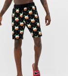 Asos Design Mix & Match Christmas Pyjama Shorts With Christmas Pud Design - Black