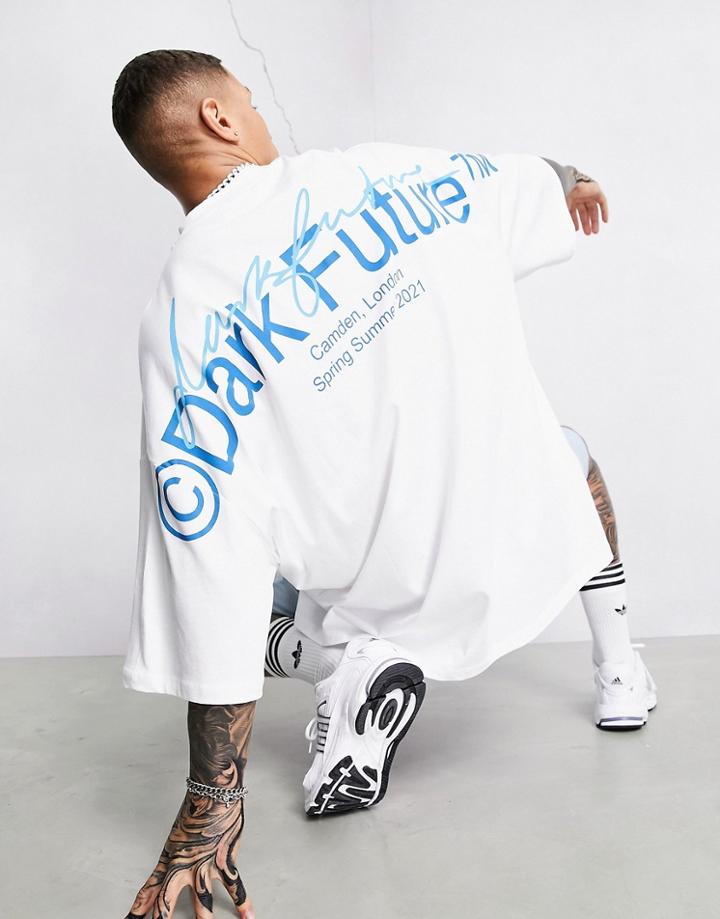 Asos Dark Future Extreme Oversized T-shirt With Large Back Logo Prints In White