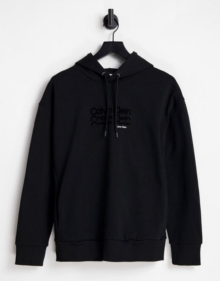 Calvin Klein Triple Flock Logo Hoodie In Black