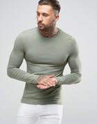 Asos Extreme Muscle Fit Long Sleeve T-shirt In Green - Green