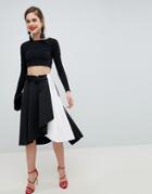 Asos Design Scuba Prom Skirt With Wrap In Mono Color Block - Multi