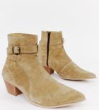 Asos Design Stacked Heel Western Chelsea Boots In Stone Suede - Stone
