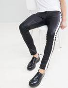 Asos Super Skinny Jeans In Black Faux Leather With White Side Stripe - Black
