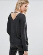 Replay V Neck Top With Tassle Sides - Black