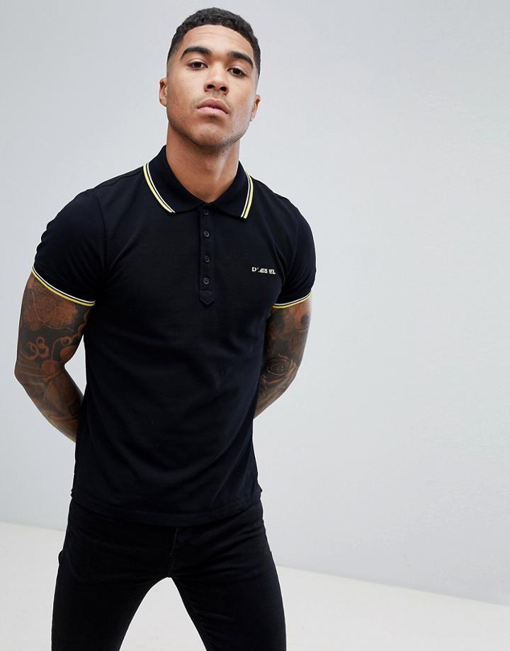 Diesel T-randy- Broken Tipped Logo Polo Shirt Black - Black