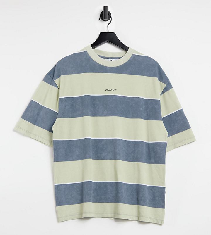 Collusion Oversized T-shirt With Stripe In Pique Fabric-multi
