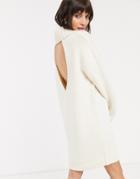 Asos Design Chunky Mini Dress With Roll Neck With Open Back-white