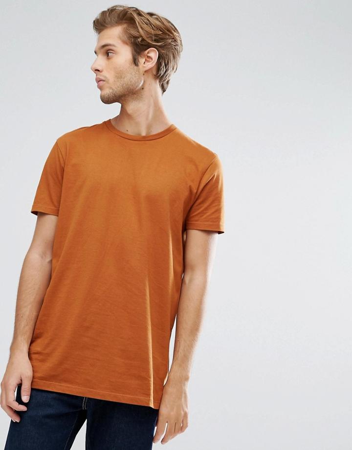 Asos Longline T-shirt With Crew Neck In Burnt Orange - Brown