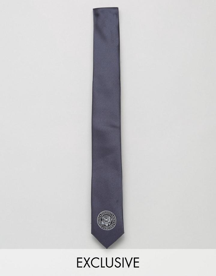 Reclaimed Vintage Inspired Tie With Ramones Logo - Black