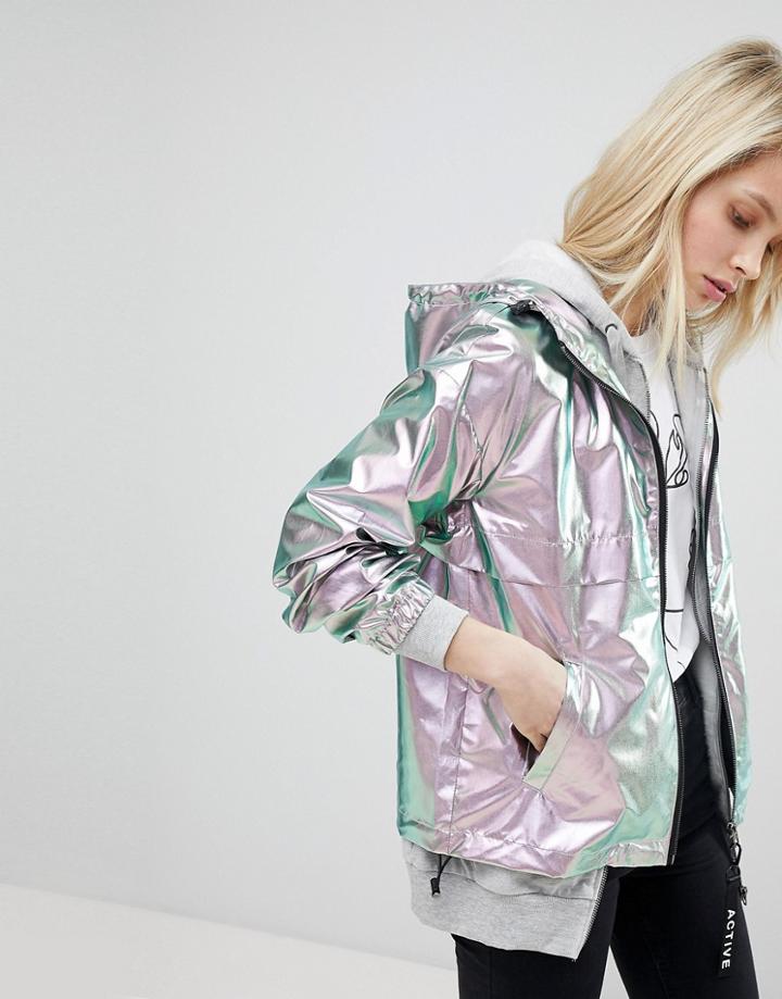 Only Metallic Festival Rain Jacket - Silver