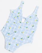 Chelsea Peers Recycled Swimsuit In Blue Gingham And Lemon Print-blues