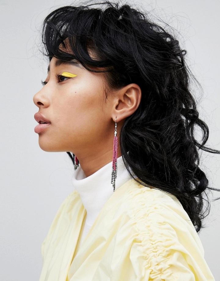 Pieces Beaded Tassle Earring - Pink