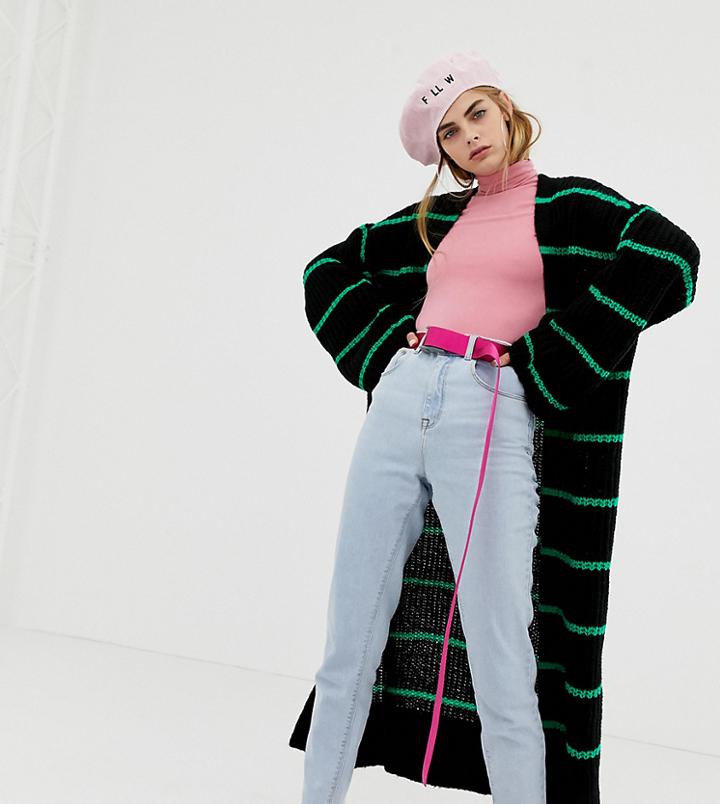 Collusion Maxi Cardigan In Stripe - Black