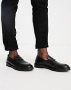 River Island Leather Chunky Sole Loafers In Black